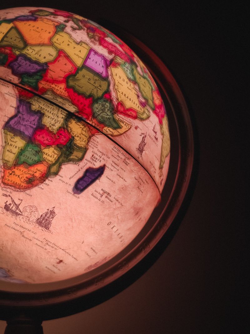 Close-up of a globe showing a political map of the world