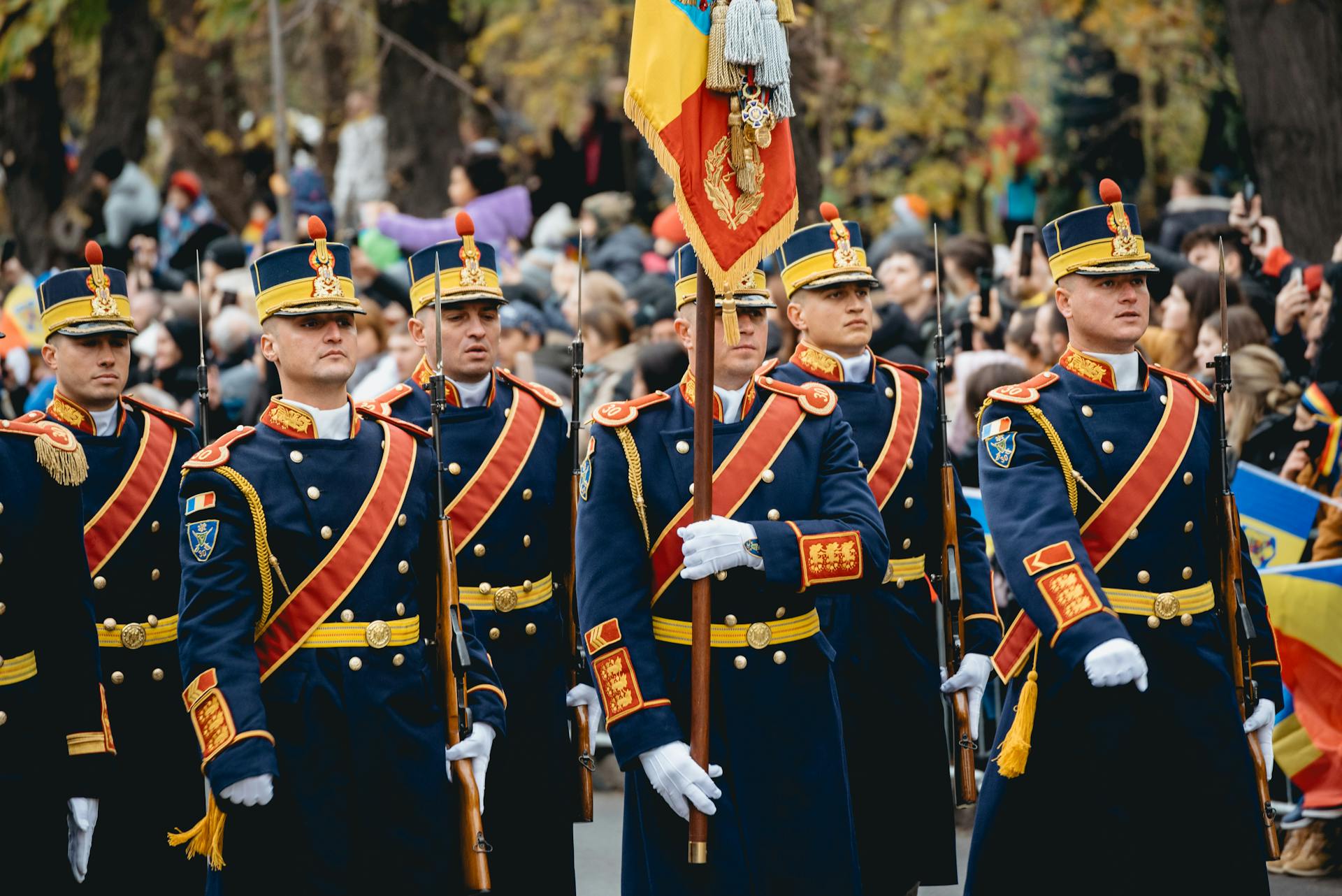 Romanian Soldiers in Uniforms at a Parade