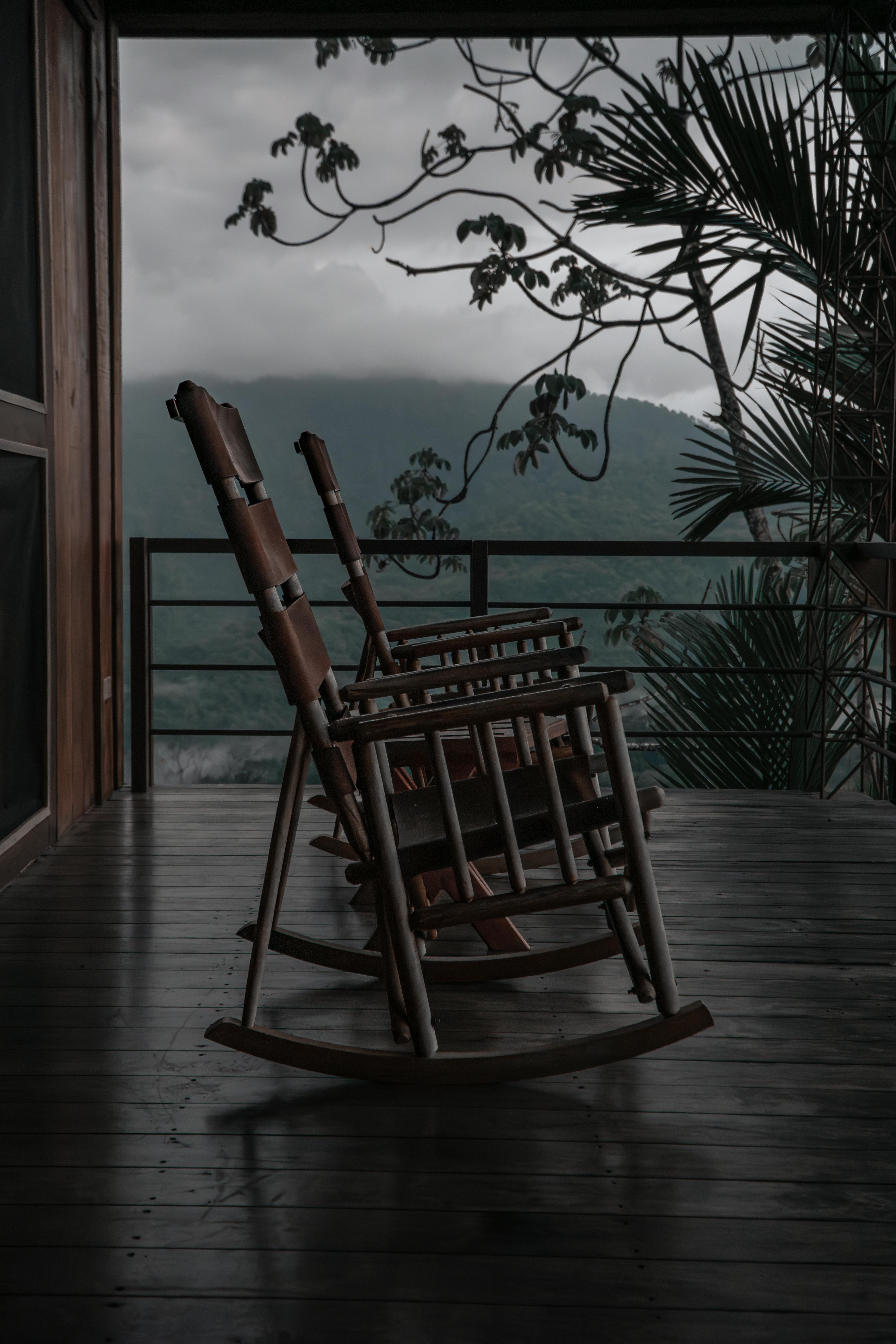 Two rocking chairs on a online porch