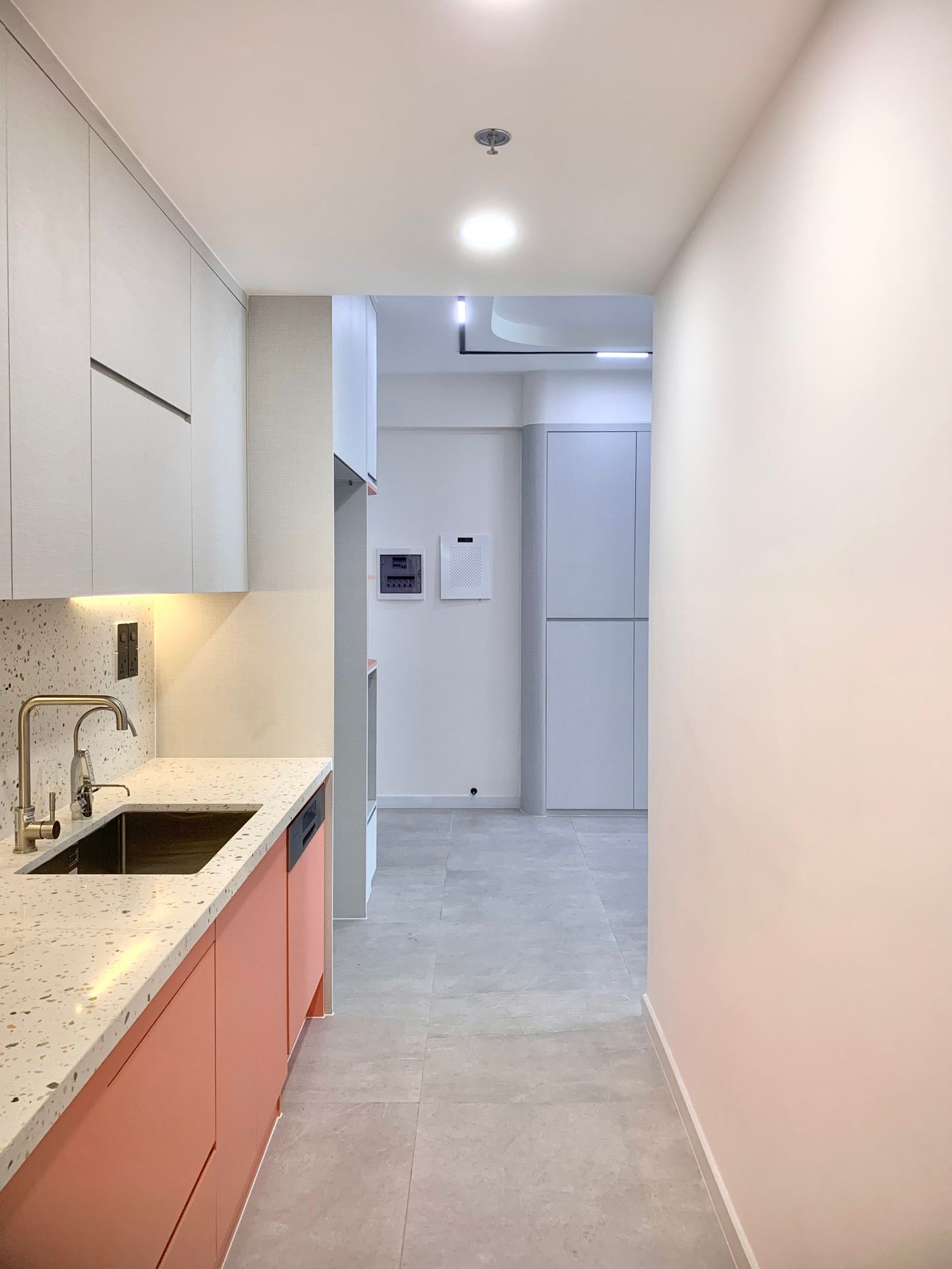 Minimalist kitchen interior with integrated cabinetry