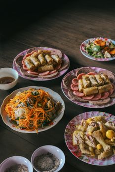 Captivating spread of Vietnamese dishes featuring traditional flavors and ingredients.