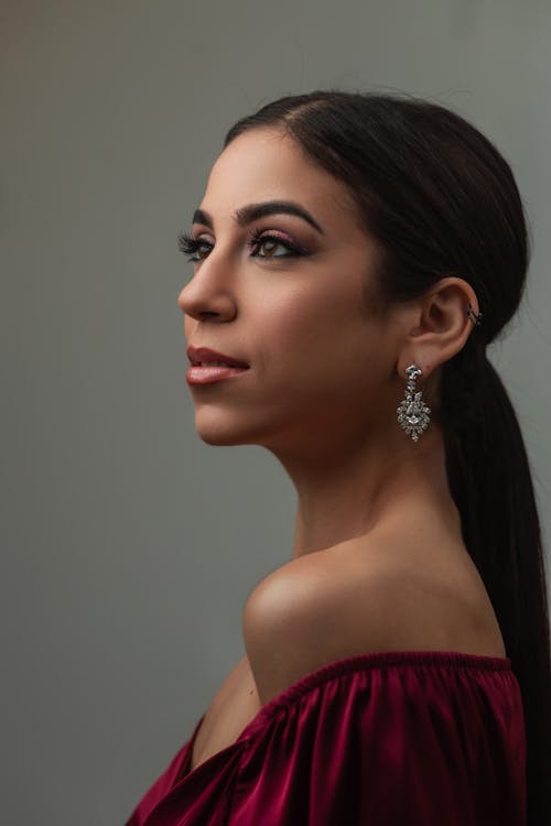 Woman Portrait on Gray Background