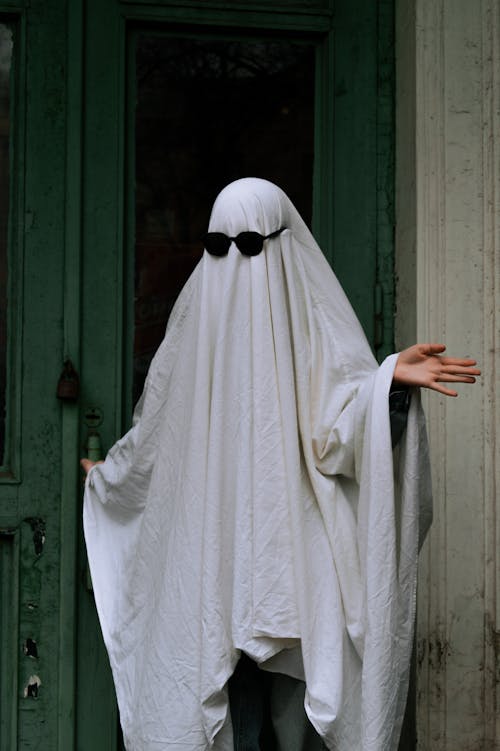 Person in Ghost Costume with Sunglasses