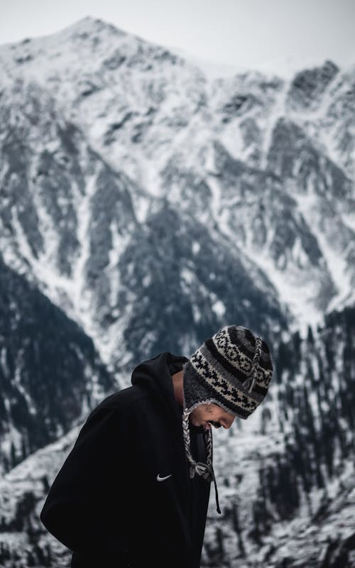 Man Wearing a Knit Hat in Winter 