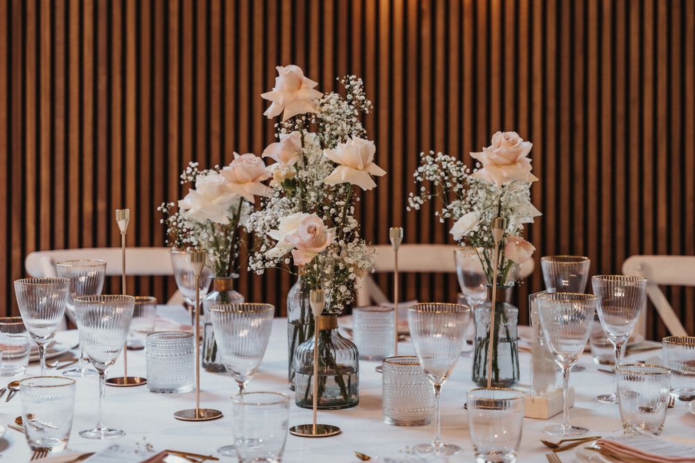 Refined floral decor for a restaurant, boutique, or corporate opening