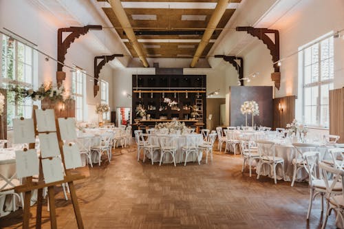 Tables Set in an Empty Restaurant Room