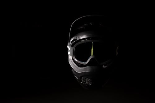 Helmet with Goggles on Black Background