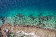 从印度尼西亚绿松石般的海域俯瞰，一片充满活力的珊瑚礁令人惊叹