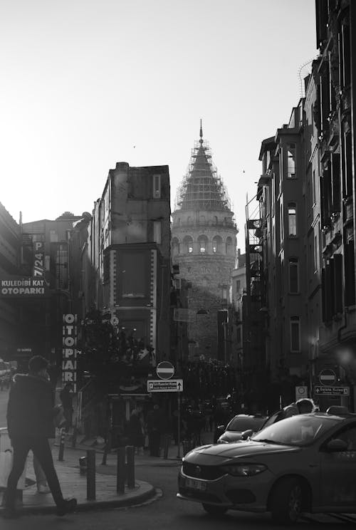 Traffic near Galata Tower, Istanbul, Turkey