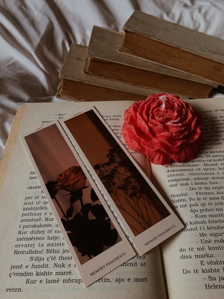 Bookmarks And Rose On A Book 