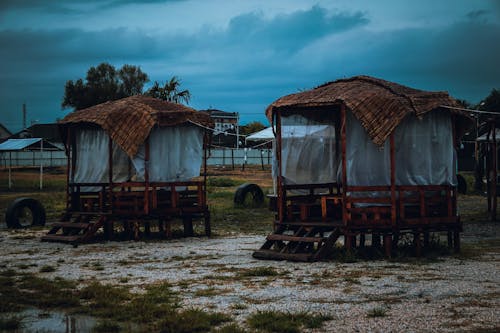 Huts on a Field in the Evening 