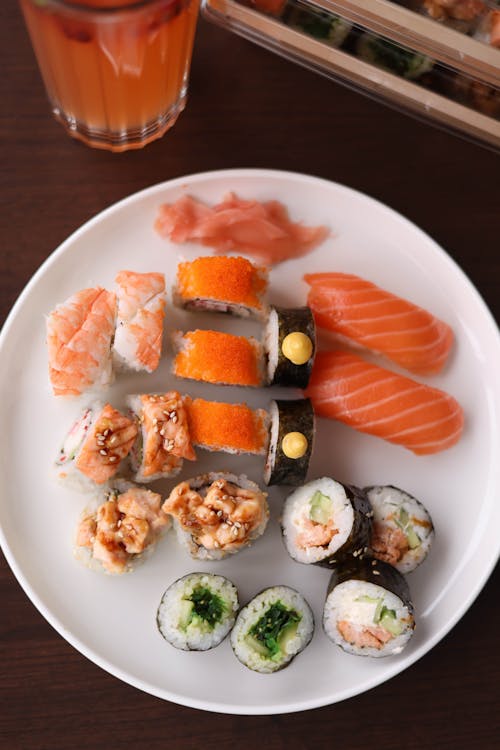 Various Kind of Sushi on White Plate