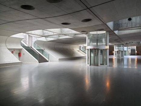 Sleek urban architectural design at Lisbon's Oriente Station, showcasing modern minimalism.