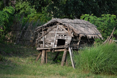 Broken Wooden Hut on Stands