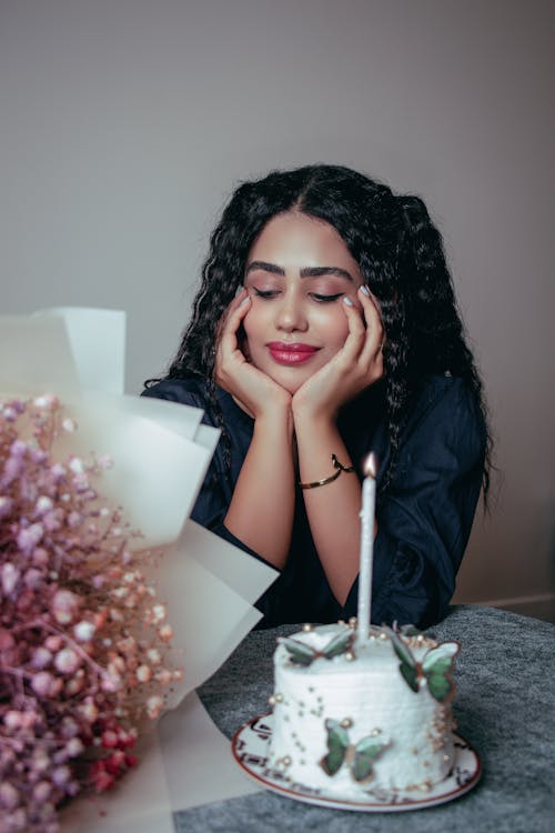 Woman Posing with Birthday Cake 