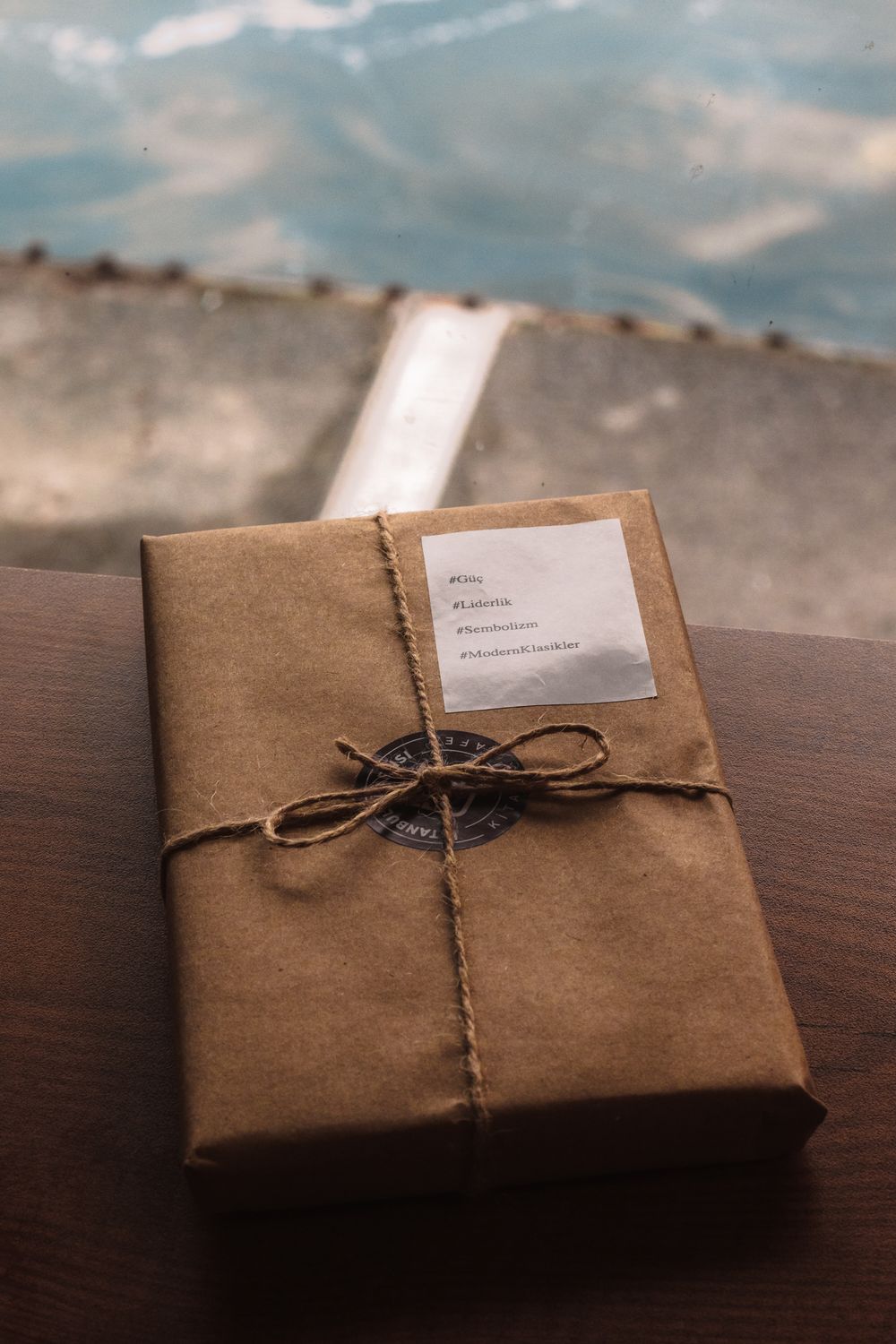 Kraft paper parcel tied with string