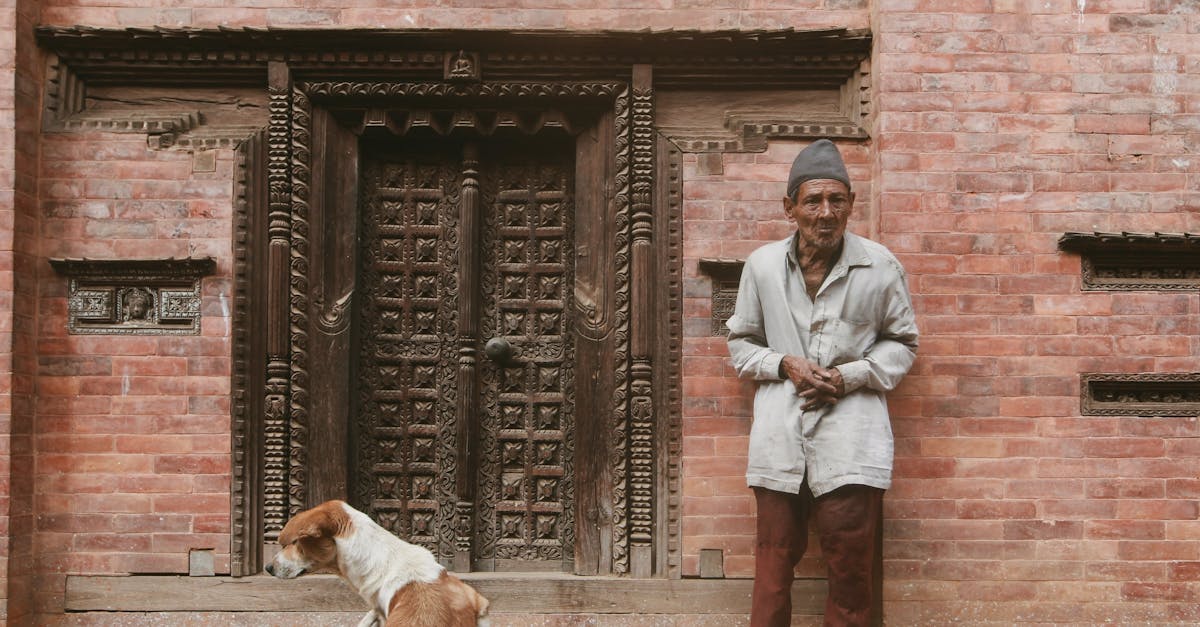 Man and Dog near Vintage Door