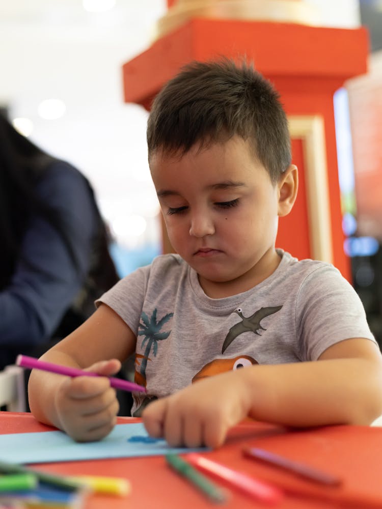 Boy Sitting By Table And Drawing