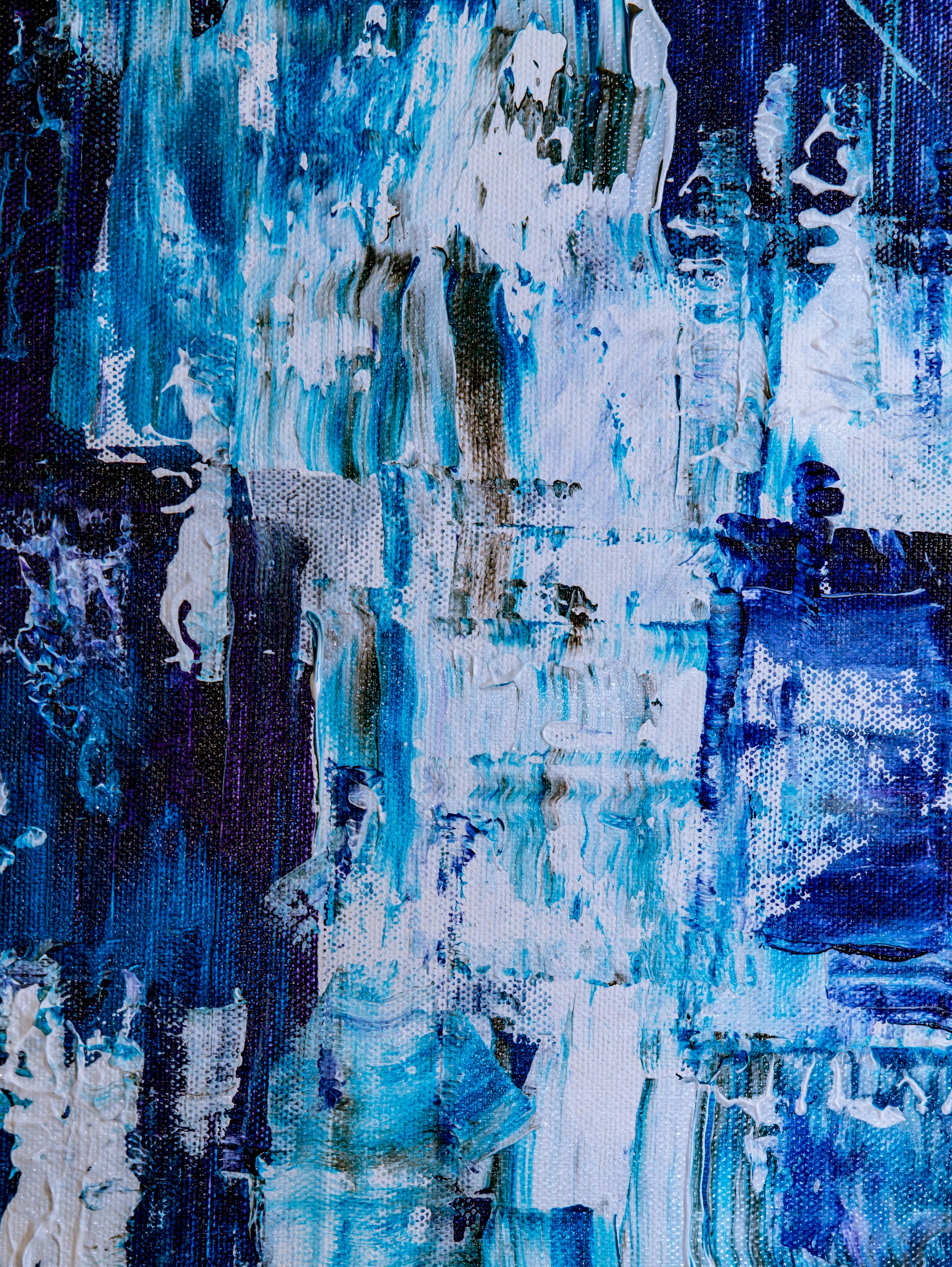 White, Blue, and Teal Abstract Painting