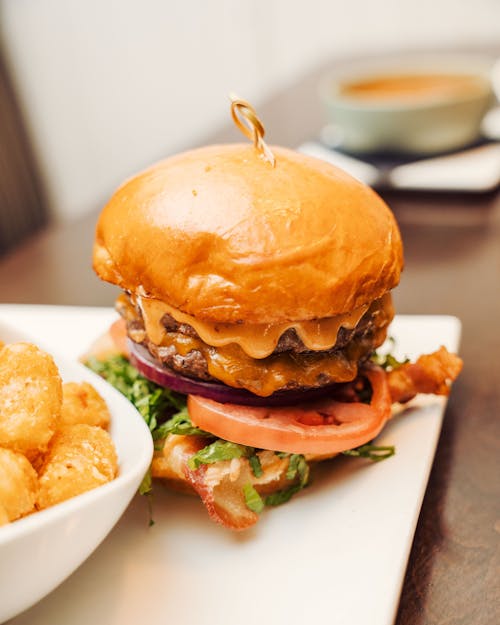 Burger Served in a Restaurant 