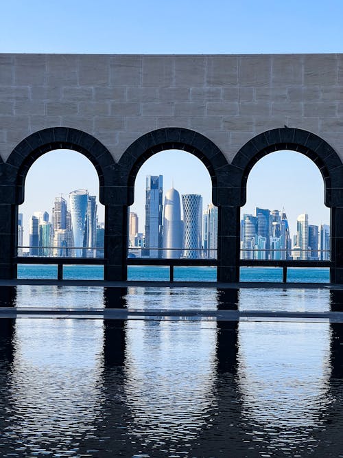 Arches and Skyscrapers behind in Doha