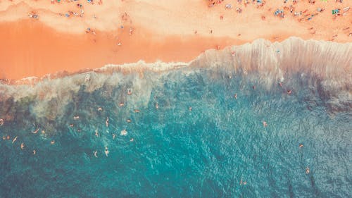 Free People Gathering in the Beach Top-view Photography Stock Photo