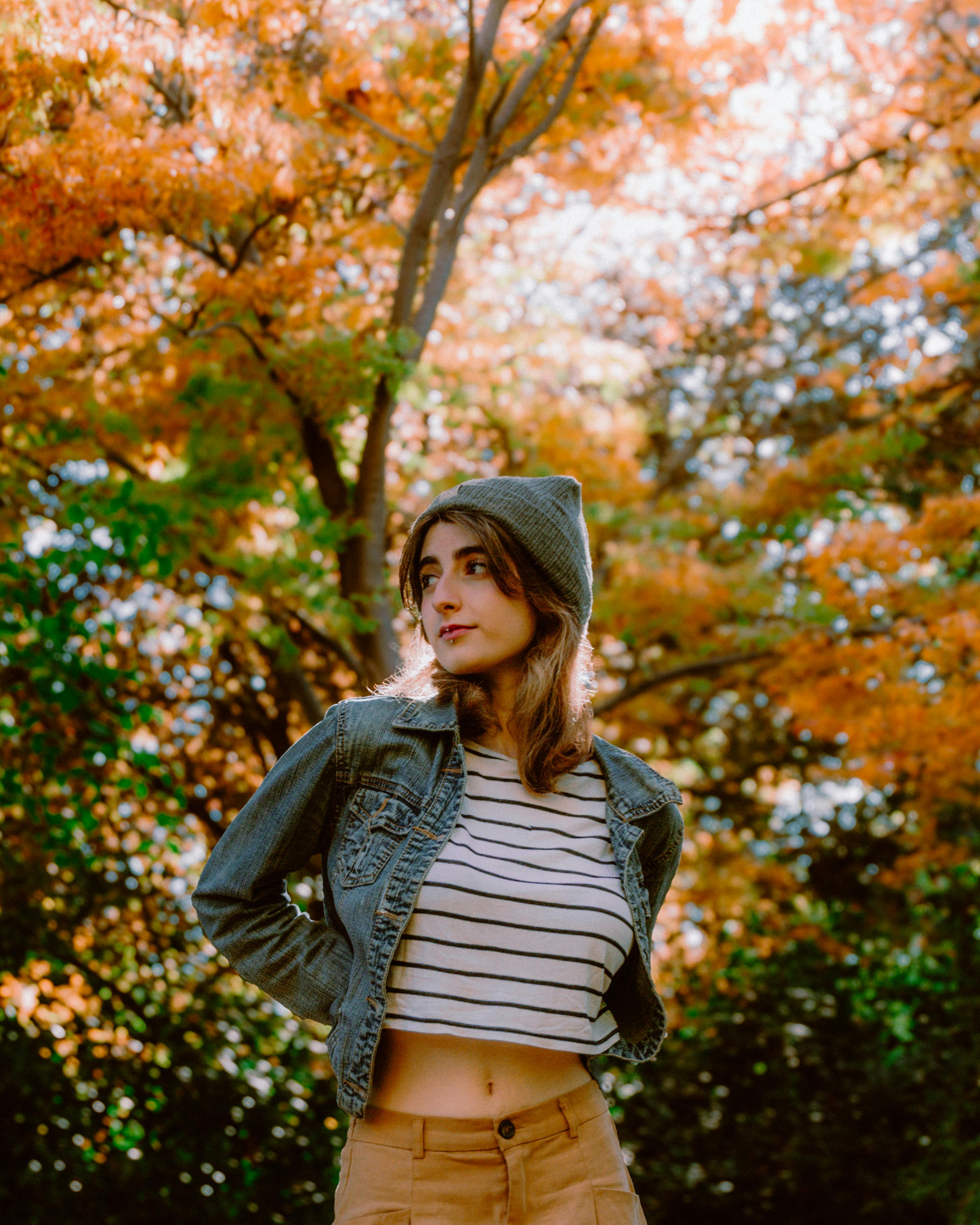 Free Portrait of Woman in Jean Jacket in Autumn Stock Photo