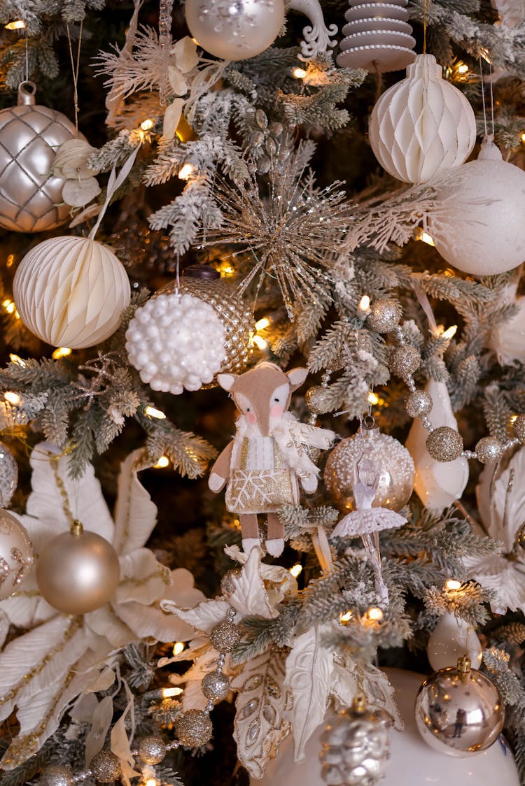 Decorations And Lights On A Christmas Tree 