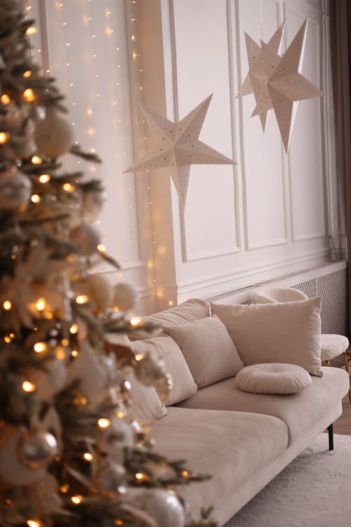 Decorated Christmas Tree in a Room Interior 