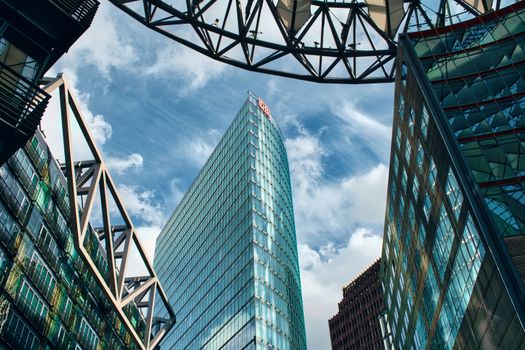 Stunning view of modern glass buildings in Berlin, showcasing urban architectural design.