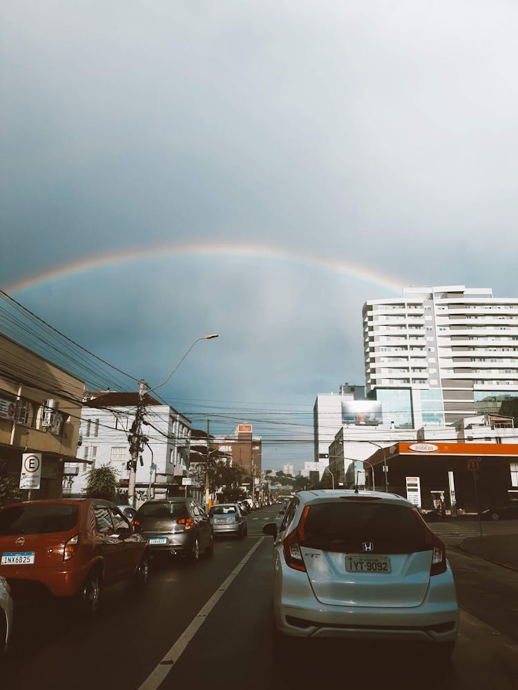 Rainbow Over A City Street