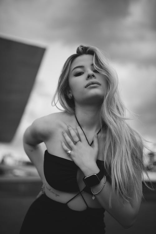Blonde Woman Portrait in Black and White