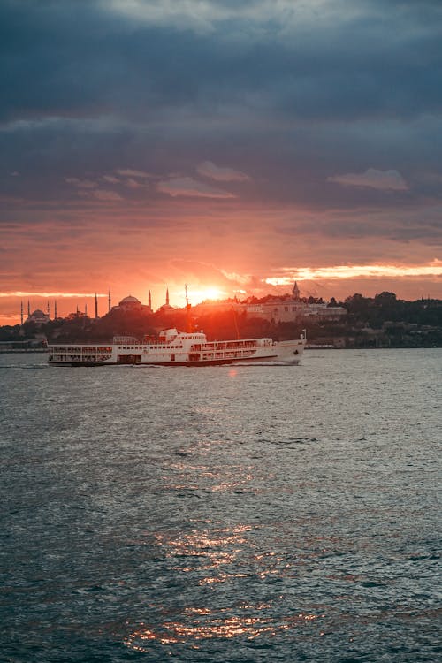 Ferry Sailing on Bosporus at Sunset