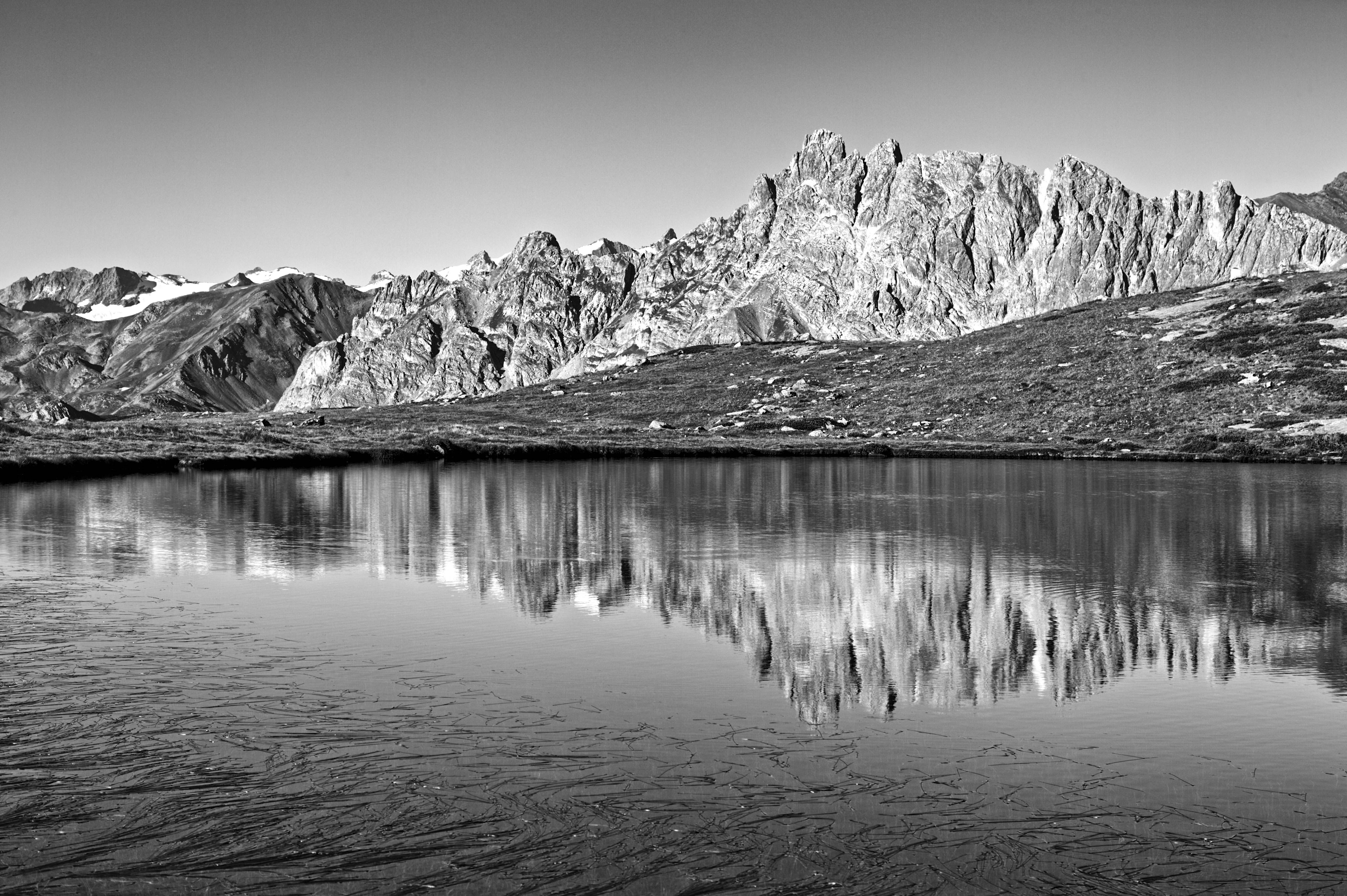 Mountains and Lake in Black and White · Free Stock Photo