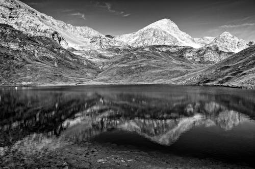 Rocky Mountains and Lake in Black and White