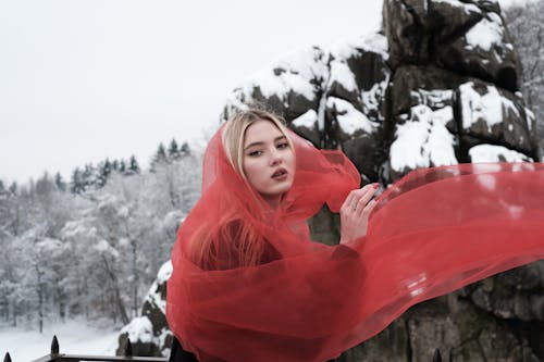 Blonde Model with Red Veil