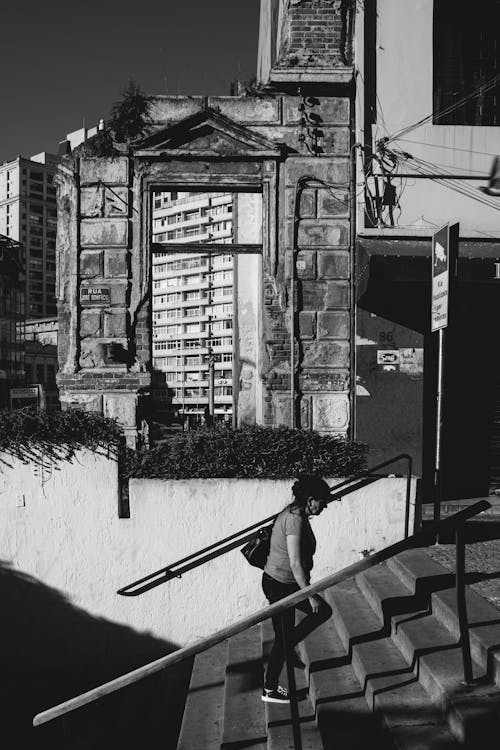 Woman on Stairs in Black and White