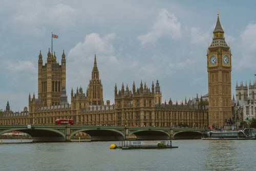 Free View of Big Ben and Westminster Bridge over the River Thames in London, England. Stock Photo