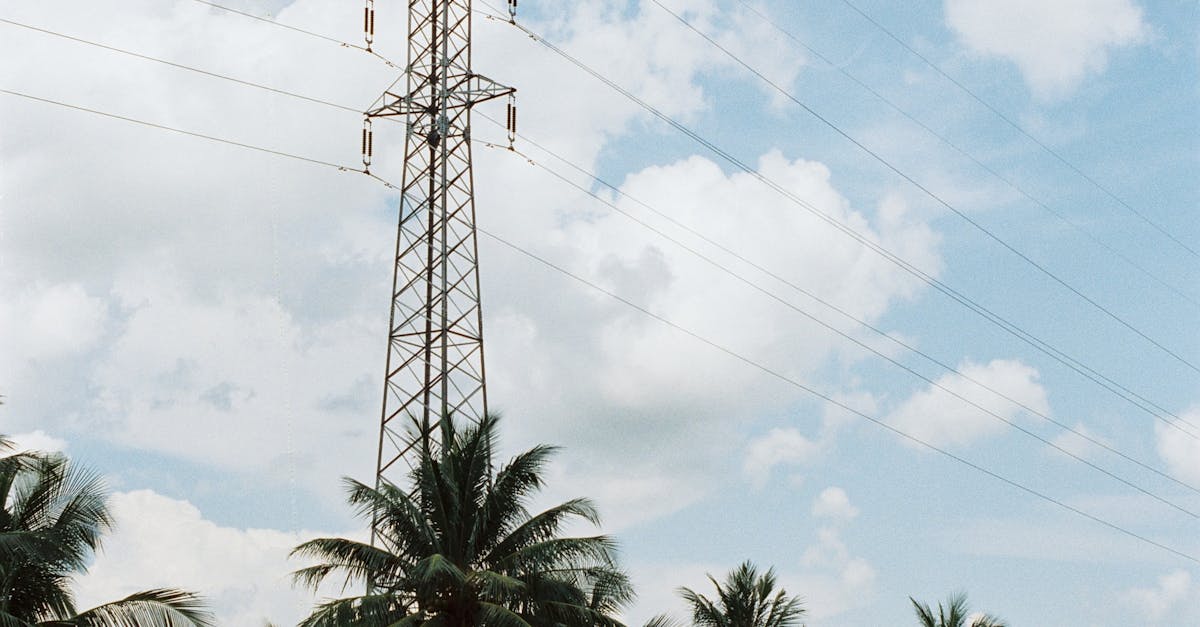 Photo by Thanh Lâm Transmission tower with power lines in a lush tropical setting under a clear blue sky.