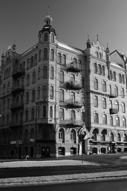 Free Classic Nordic architectural building in Gothenburg, Sweden captured in monochrome. Stock Photo