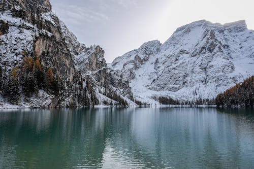 Rocky Mountains around Lake in Winter