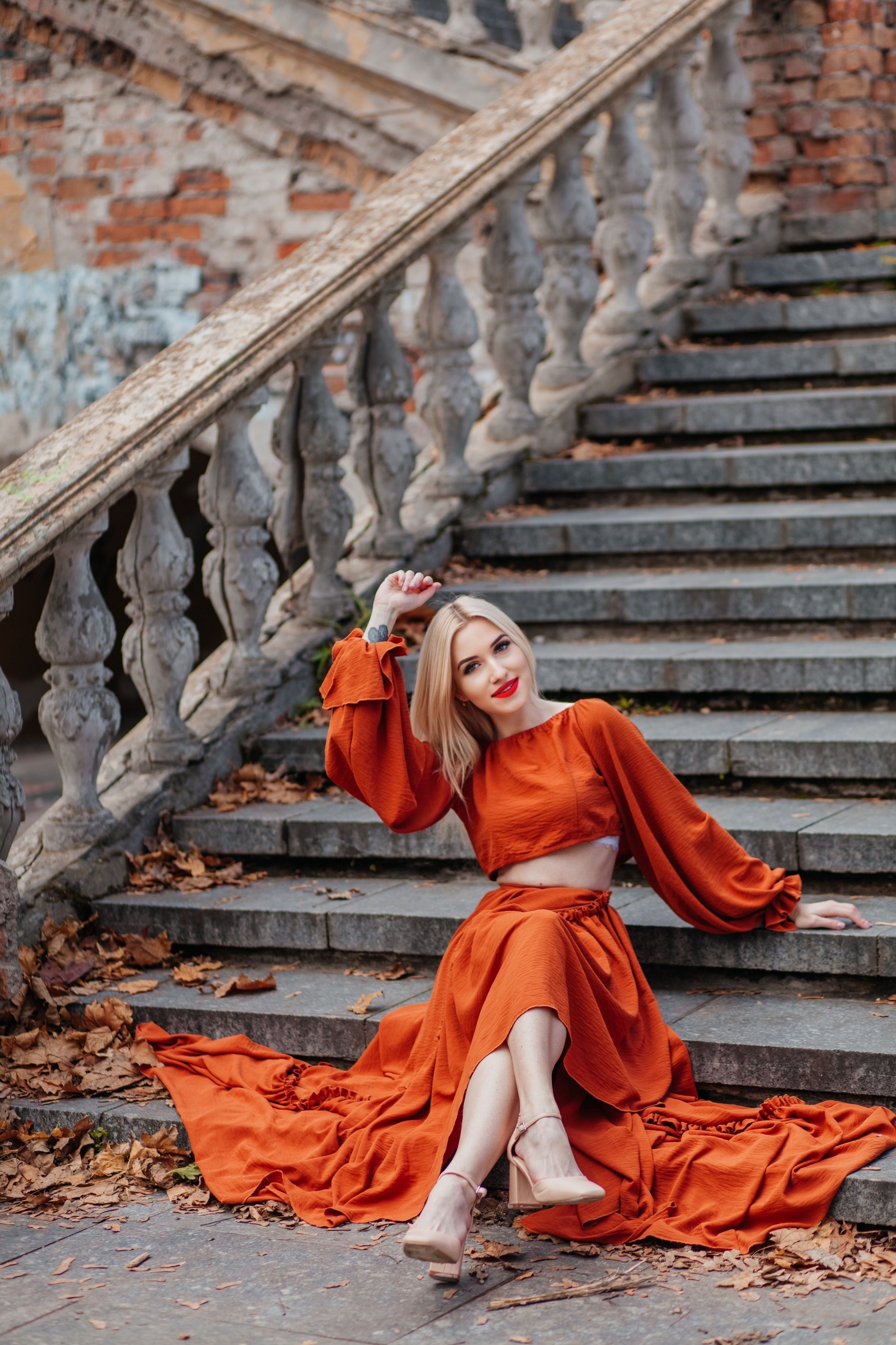 open lace back dress Darrah Orange Bow Back Flare Mini Dress