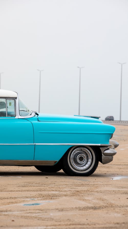 View of a Vintage Blue Cadillac 