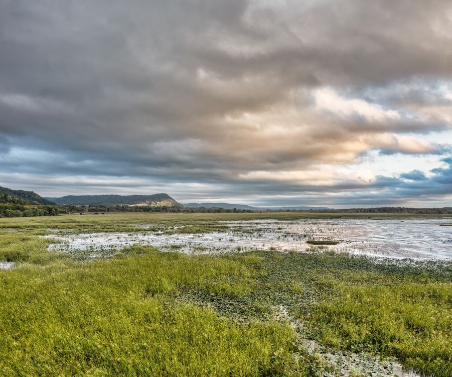 Marsh Riverside Background Image Landscape of a Marsh and Hills in the Background · Free Stock Photo