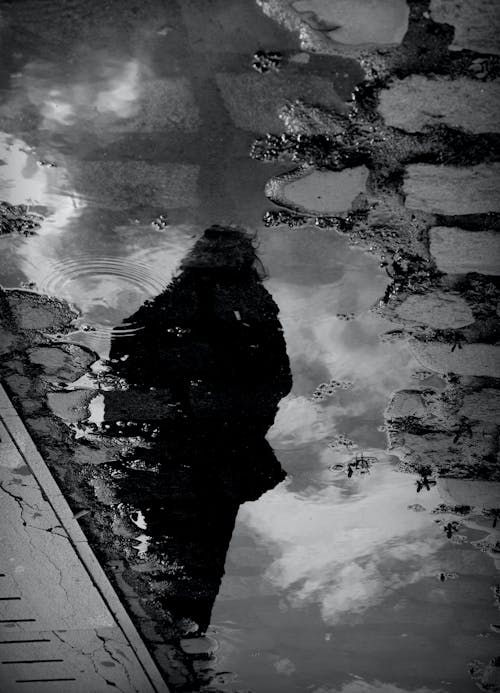 Reflection of a Person in a Puddle