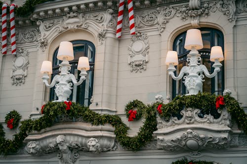 Ornate Building Facade with Christmas Decoration