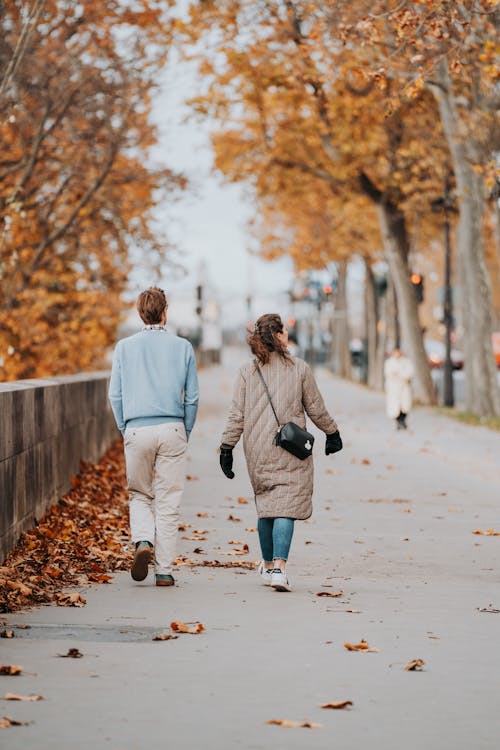 A Couple Walking Along an Autumn Alley