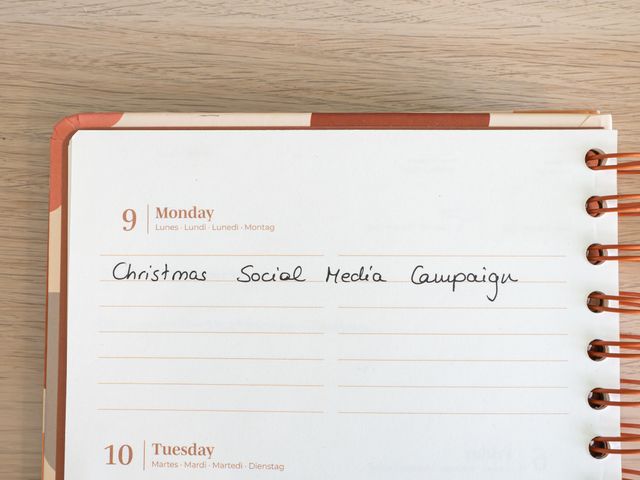 Content calendar laid out on a desk