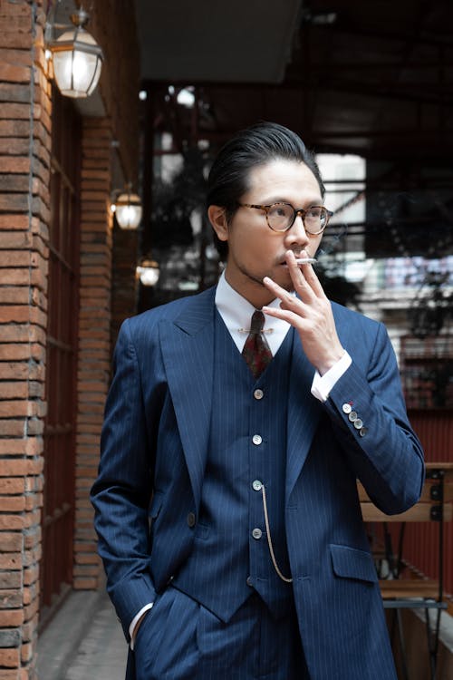 Elegant Man Smoking a Cigarette