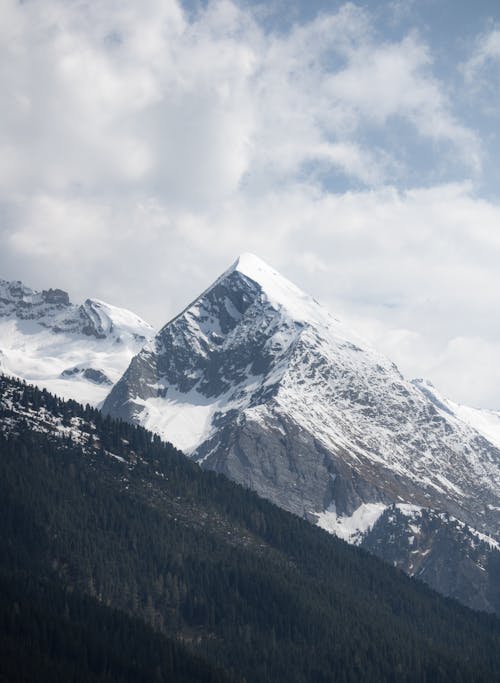 A mountain with snow on it and a sky